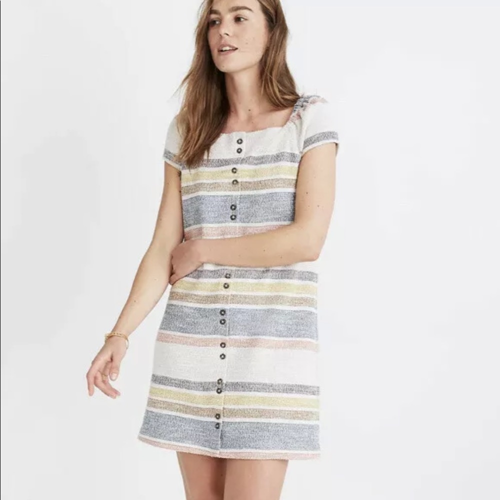 Madewell Texture & Thread Cap Sleeve Button Up Dress Striped